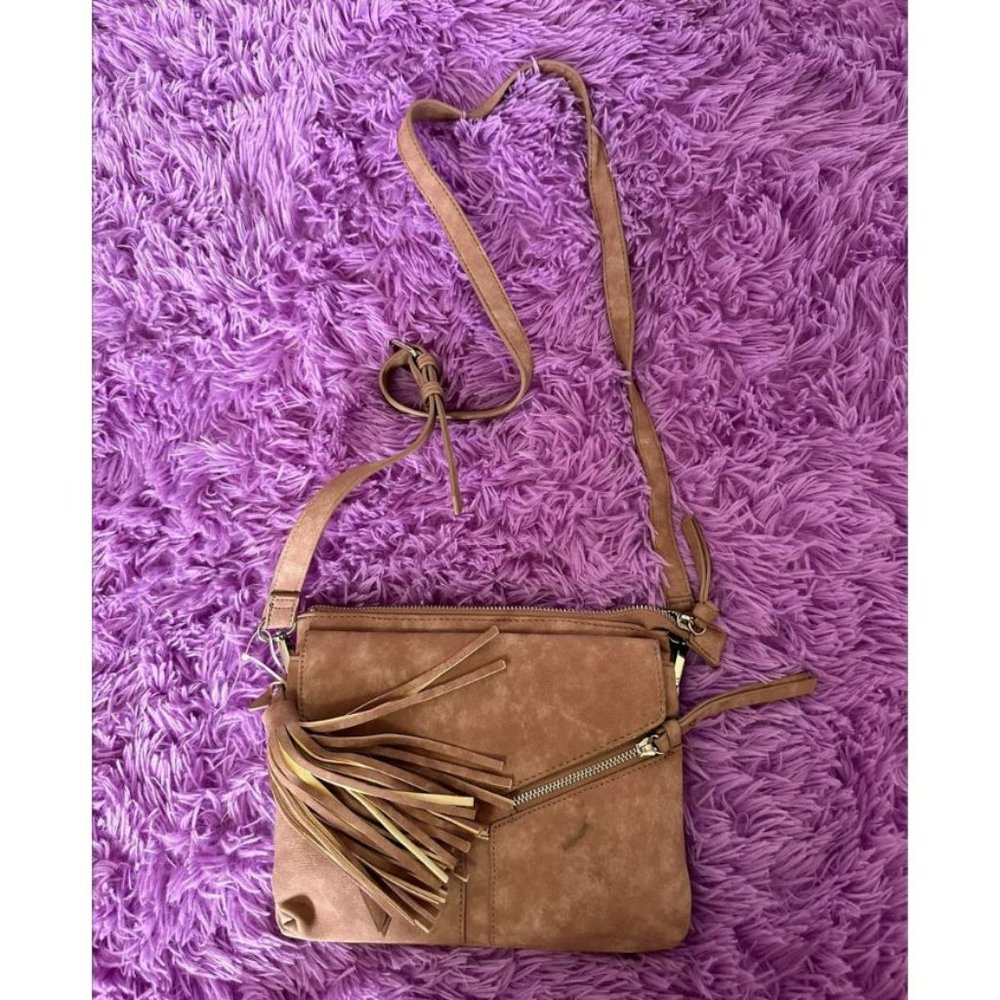 BROWN TASSEL FAUX LEATHER CROSSBODY‎ BAG